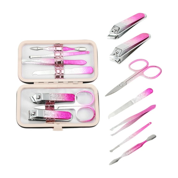 Unique Bargains 7-piece Set Beautiful Style Nail Clipper Kit for Women for Men Gradient Rose Red
