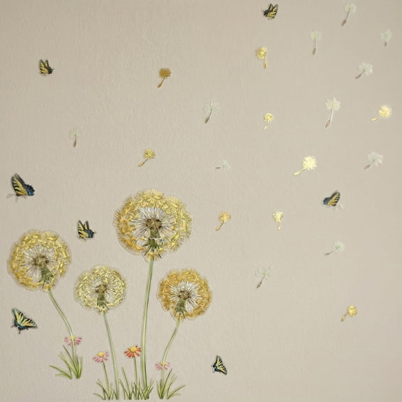Unique Bargains 70 PCS Foil Dandelion Wall Decals Self Adhesive Yellow 35.4" x 11.8"