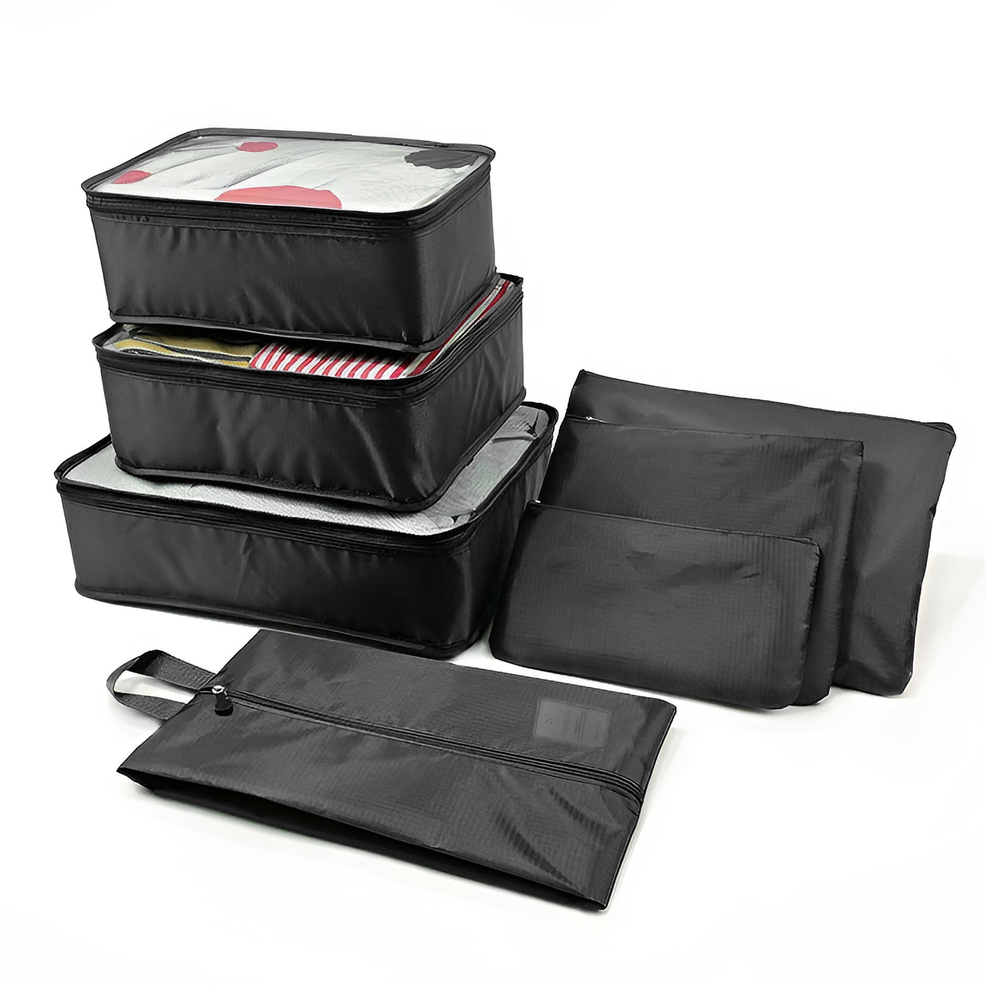 Unique Bargains 7Pcs Zipper Design Packing Cube Set For Luggage Black