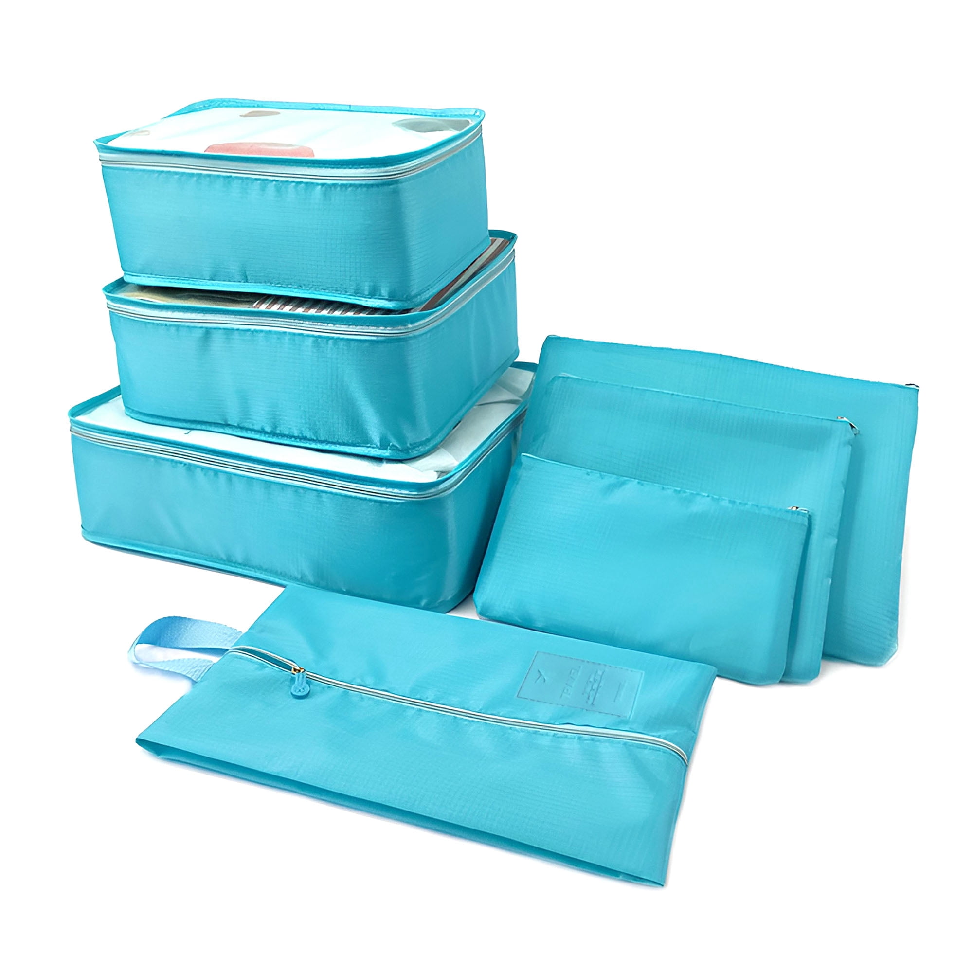 Unique Bargains 7Pcs Zipper Design Packing Cube Set For Luggage Sky Blue