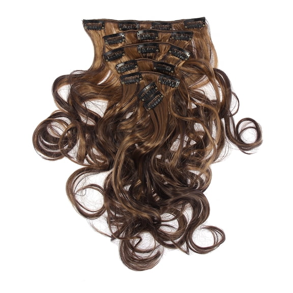 Unique Bargains 7pcs 16" 40.5cm Dark Brown 4 Clips in Hair Extensions Full Head Long Curly Synthetic Women Hair Wigs