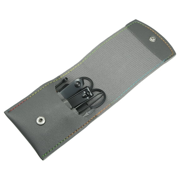 Unique Bargains 7 pcs Manicure Set with Gray PU Case Personal Care Stainless Steel Black