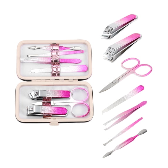Unique Bargains 7pcs Style Nail Clipper Kit 2.24"x 0.47"x 0.59" Gradient Rose Red