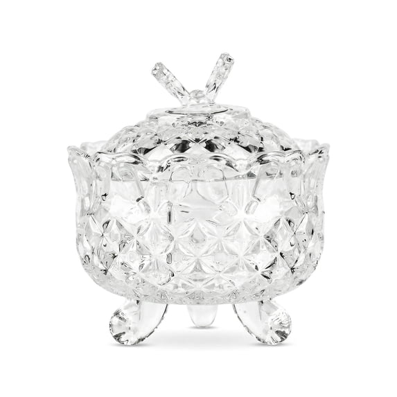 Unique Bargains 8.5oz Crystal Glass Jar with Lid Decorative Dish for Vanity Clear