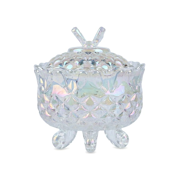 Unique Bargains 8.5oz Crystal Glass Jar with Lid Decorative Dish for Vanity Colorful