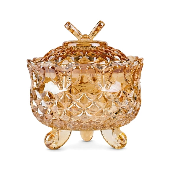 Unique Bargains 8.5oz Crystal Glass Jar with Lid Decorative Dish for Vanity Gold