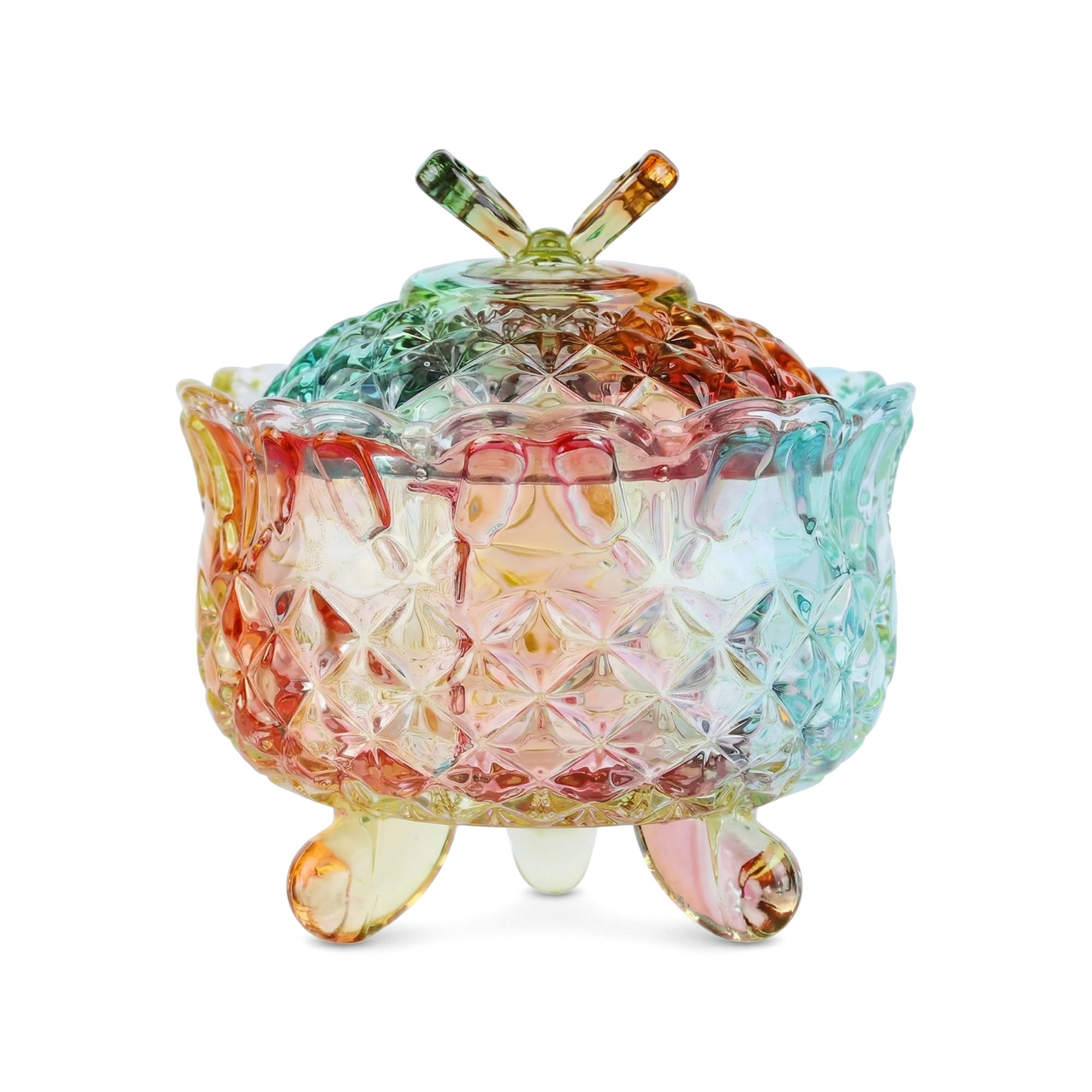 Unique Bargains 8.5oz Crystal Glass Jar with Lid Decorative Dish for Vanity Multicolor