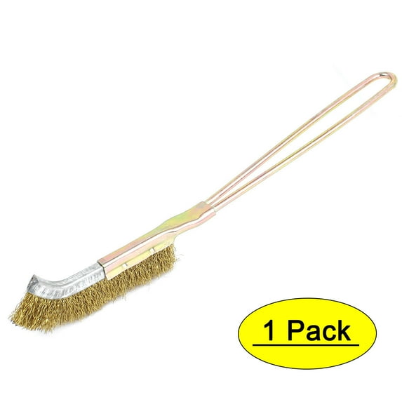 Unique Bargains 8.7" Long Handheld Metal Handle Bent Head Brass Wire Cleaning Brush