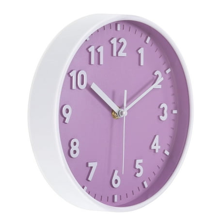 Uxcell 8 inch Plastic Wall Clock 3D Number Quartz Battery Operated Silent Non-Ticking Round Wall Clocks Purple