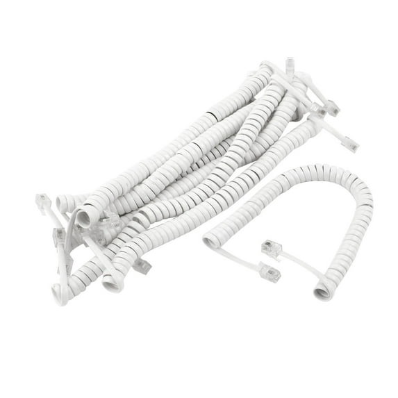 Unique Bargains 8 Pcs 1.5M Stretchable RJ9 4P4C Plug Coiled Telephone Handsets Cable Cord White