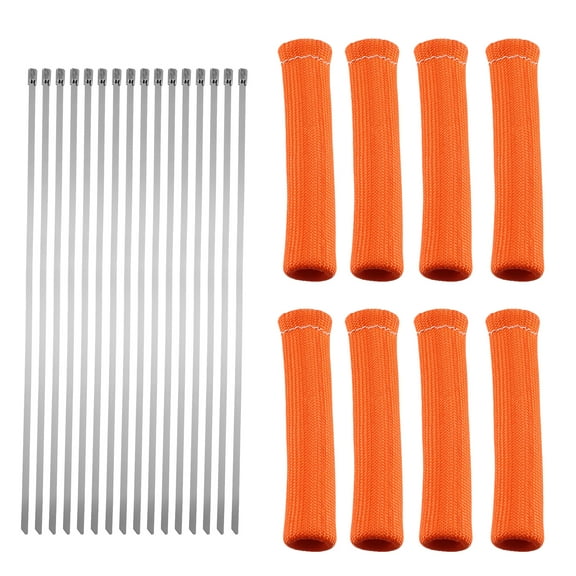Unique Bargains 8 Pcs Engine Spark Plug Wire Boots Protector Sleeve with 16 Pcs Wire Cable Ties Set for Car Orange