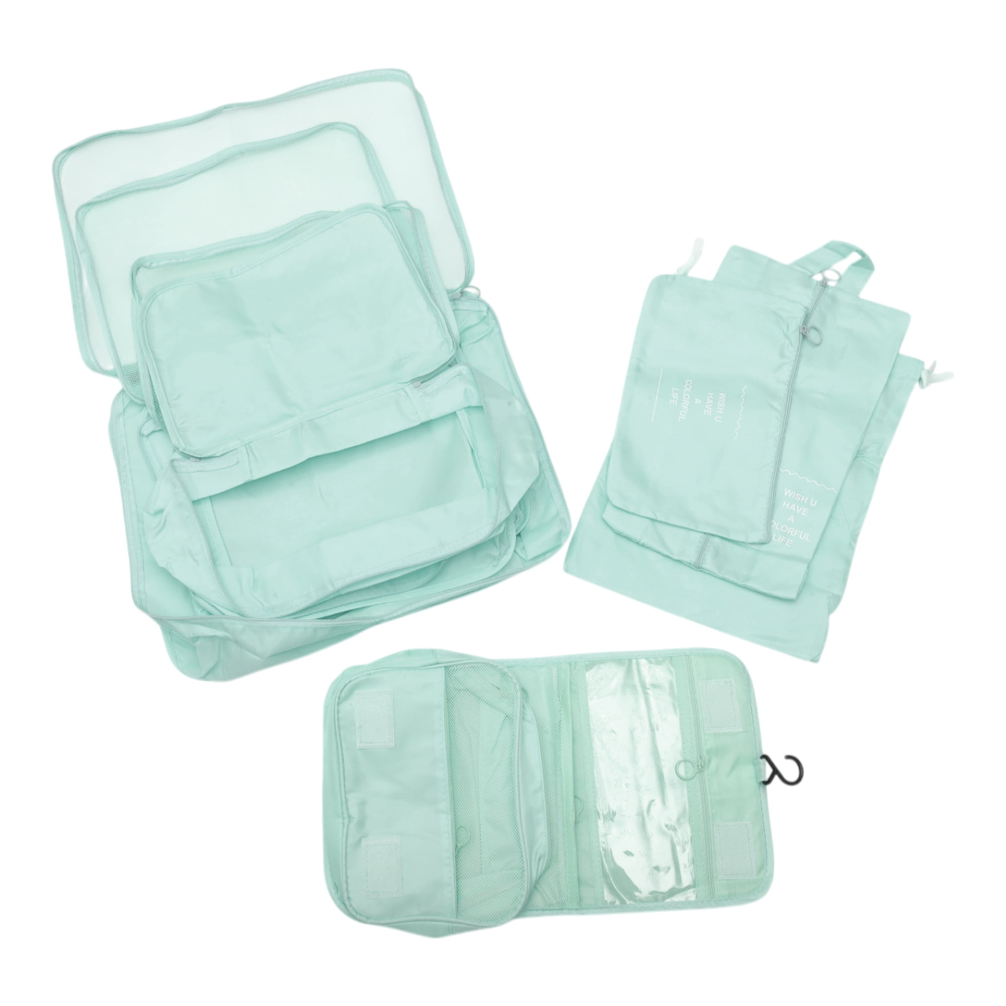 Unique Bargains 8 Pcs Portable Packing Cube Set for Luggage Light Blue