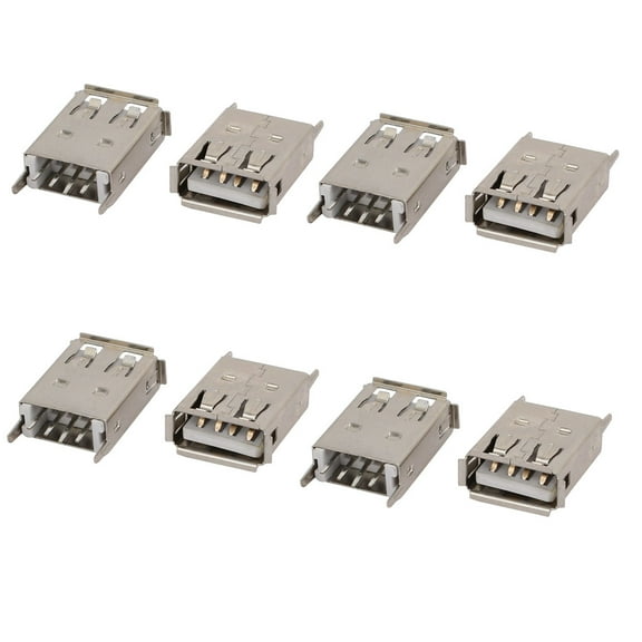 Unique Bargains 8 Pcs USB 2.0 A Type Female Straight PCB Mount Jack Socket Connector
