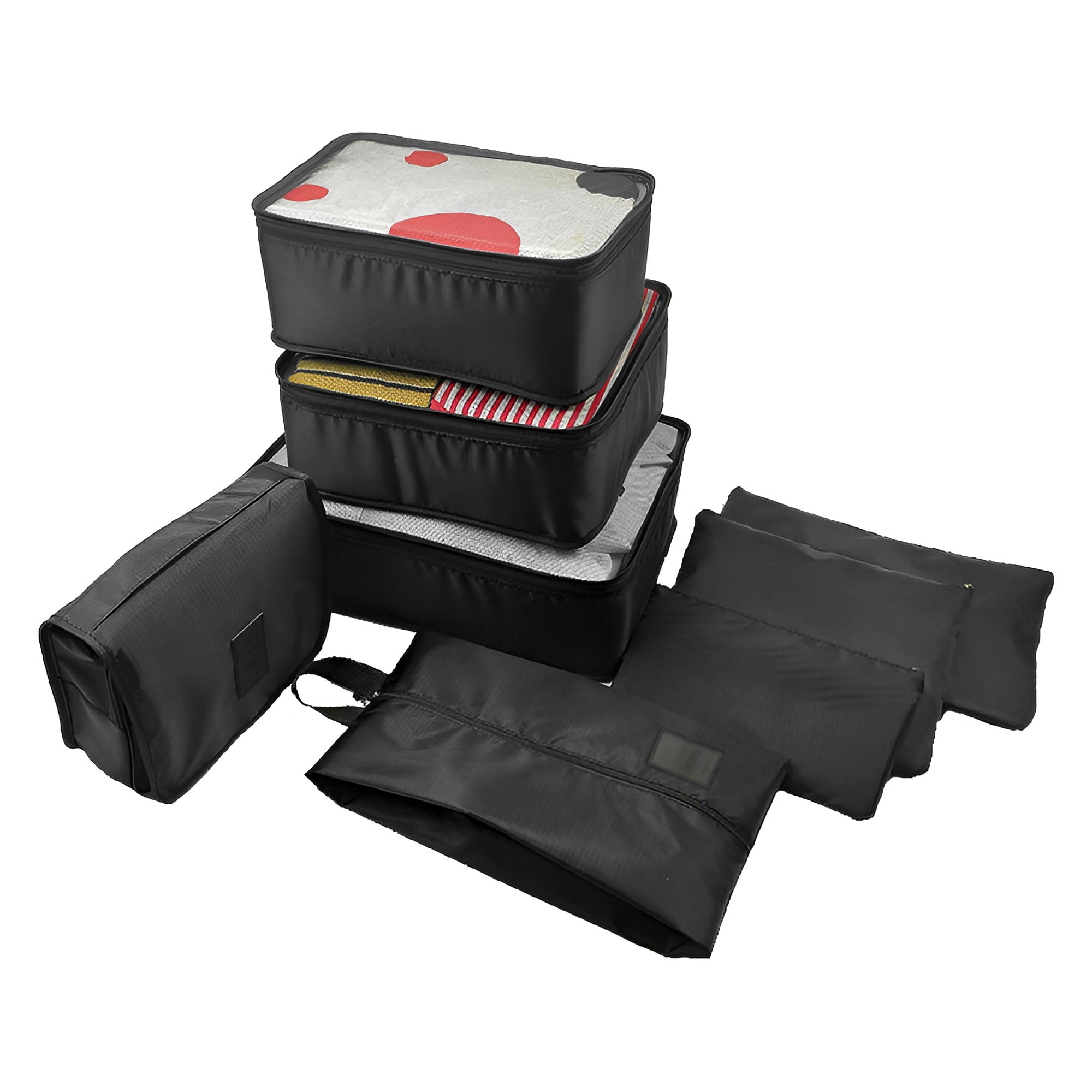 Unique Bargains 8 Pcs Zipper Design Packing Cube Set for Luggage Black