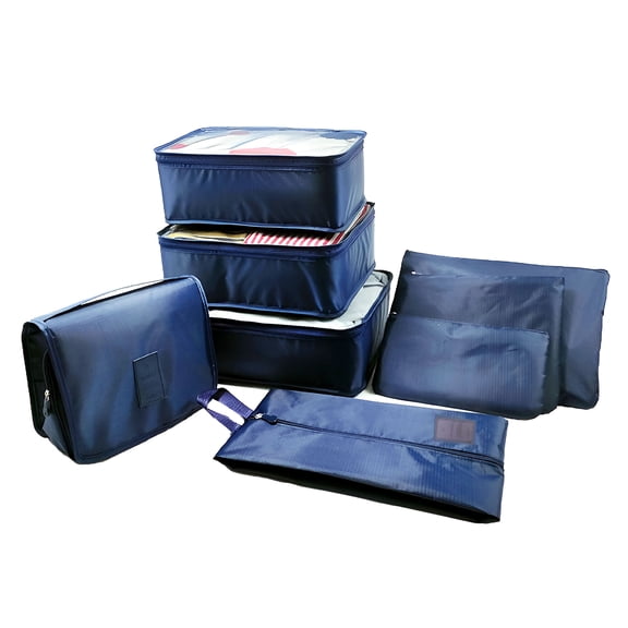 Unique Bargains 8 Pcs Zipper Design Packing Cube Set for Luggage Navy Blue