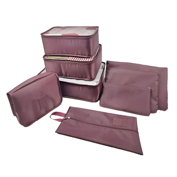 Unique Bargains 8 Pcs Zipper Design Packing Cube Set for Luggage Wine Red