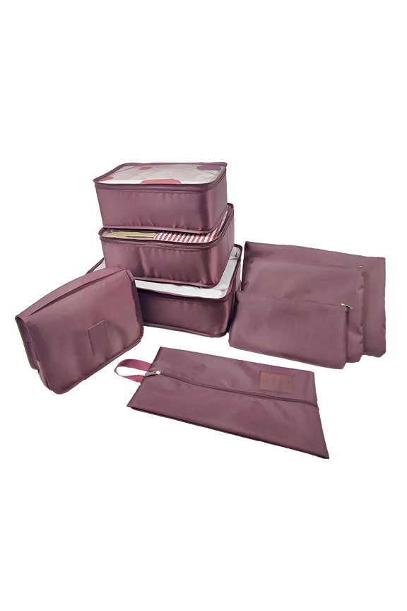8 Pcs Zipper Design Packing Cube Set for Luggage Wine Red
