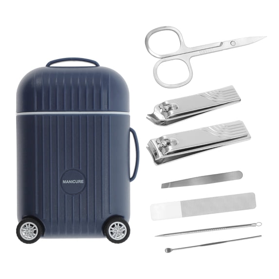 Unique Bargains 8-piece Set Mini Suitcase Nail Clipper Kit Blue for Women for Men
