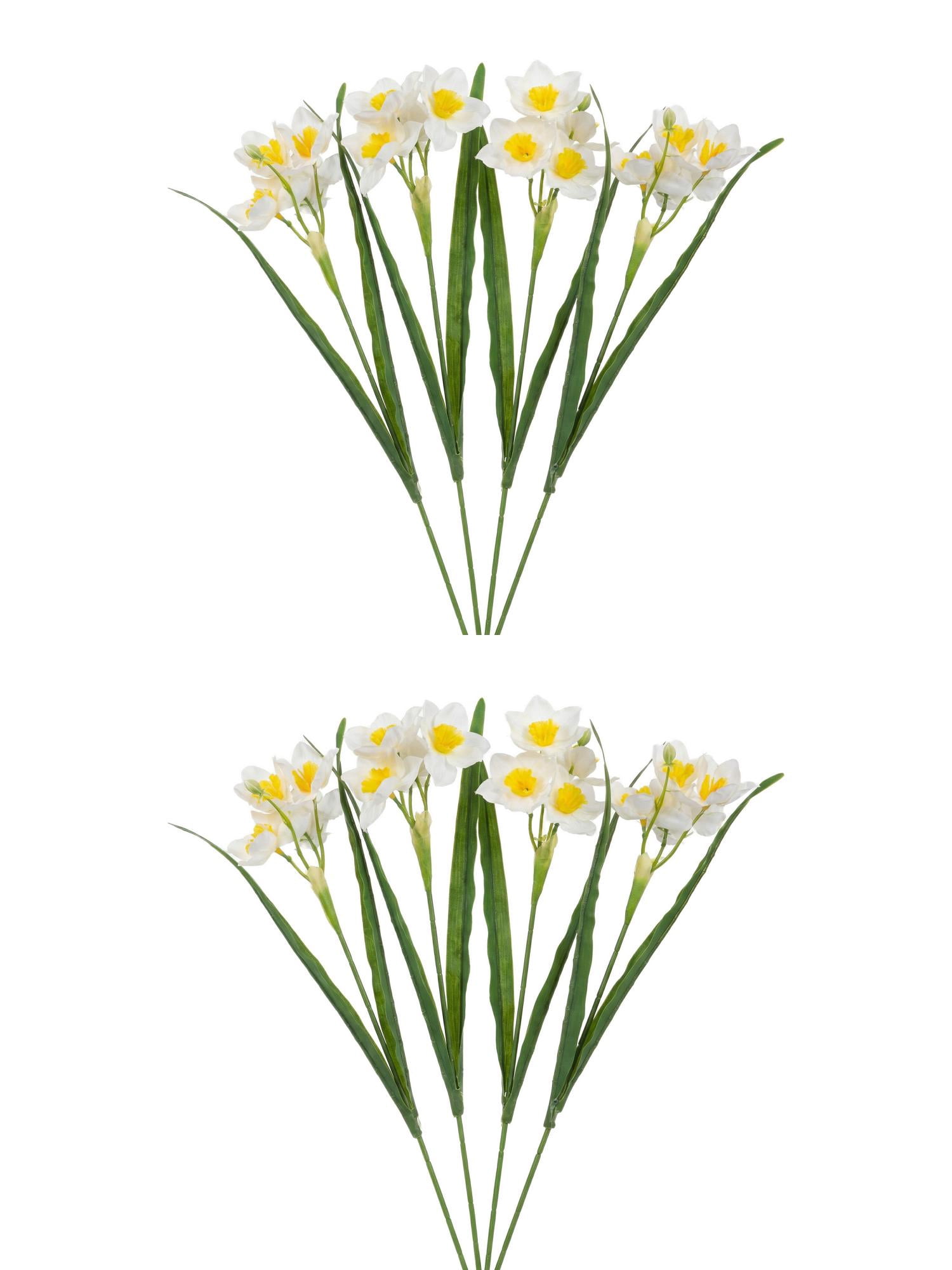 Unique Bargains 8Pcs Artificial Daffodils Flowers Fake Daffodil Bouquet White 18"