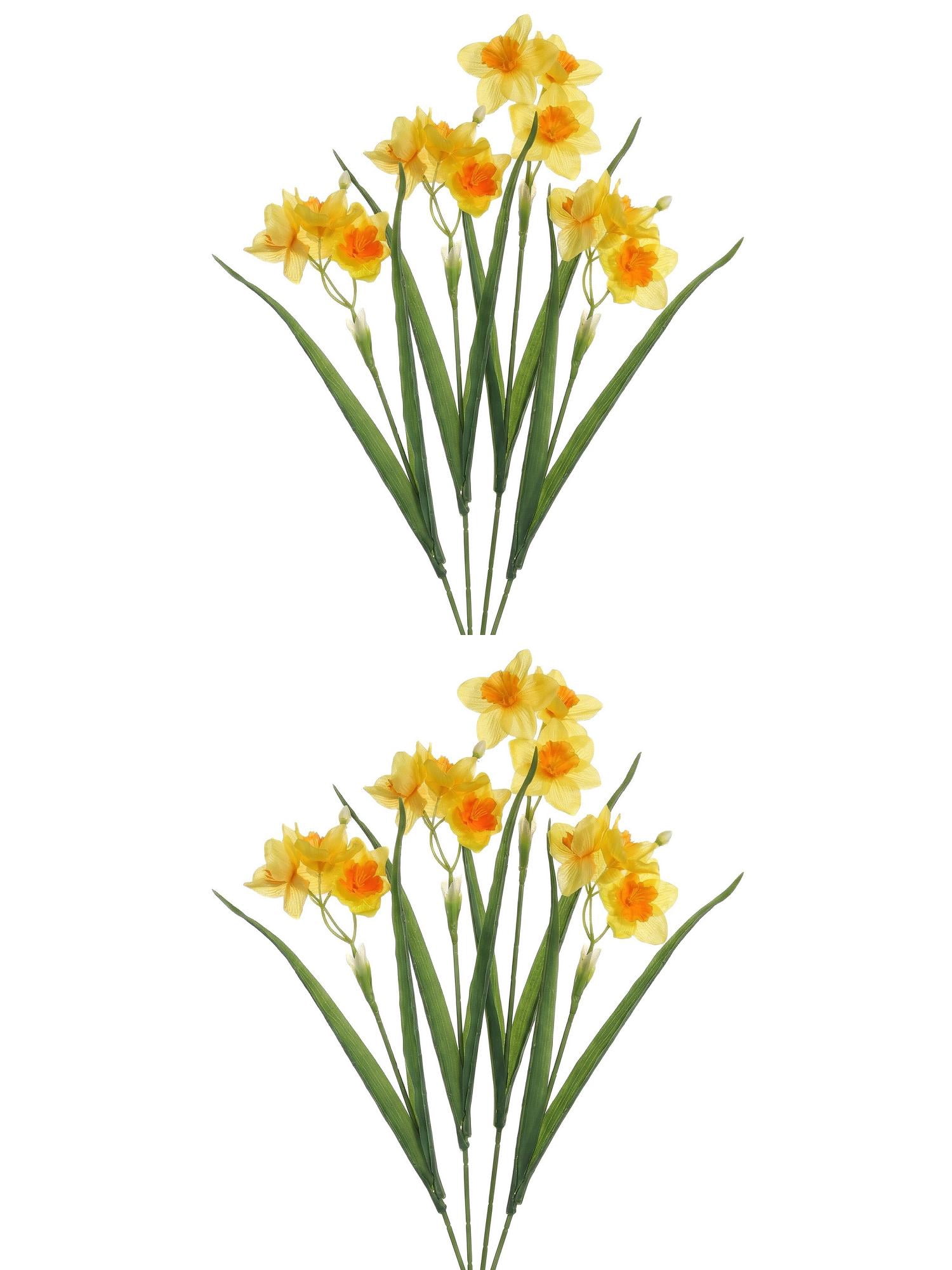 Unique Bargains 8Pcs Artificial Daffodils Flowers Fake Daffodil Bouquet Yellow 18"