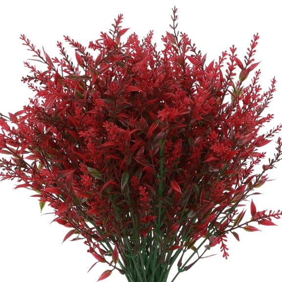 Unique Bargains 8Pcs Artificial Lavender Bundle Fake Flowers Indoor Outdoor Decor Red