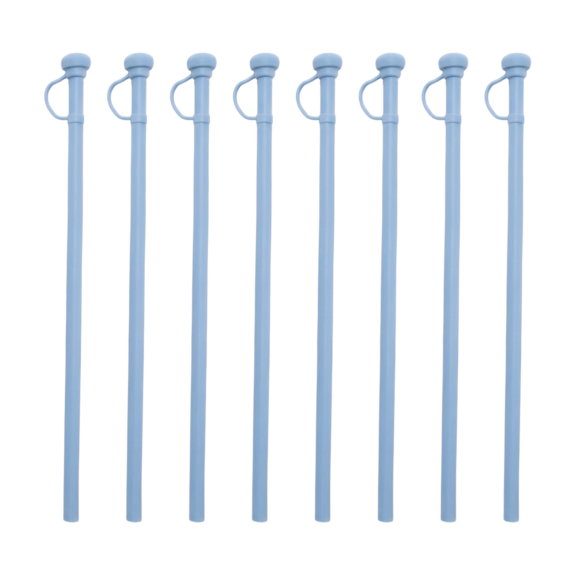Unique Bargains 8Pcs Reusable Durable Silicone Dishwasher Safe Straws Light Blue