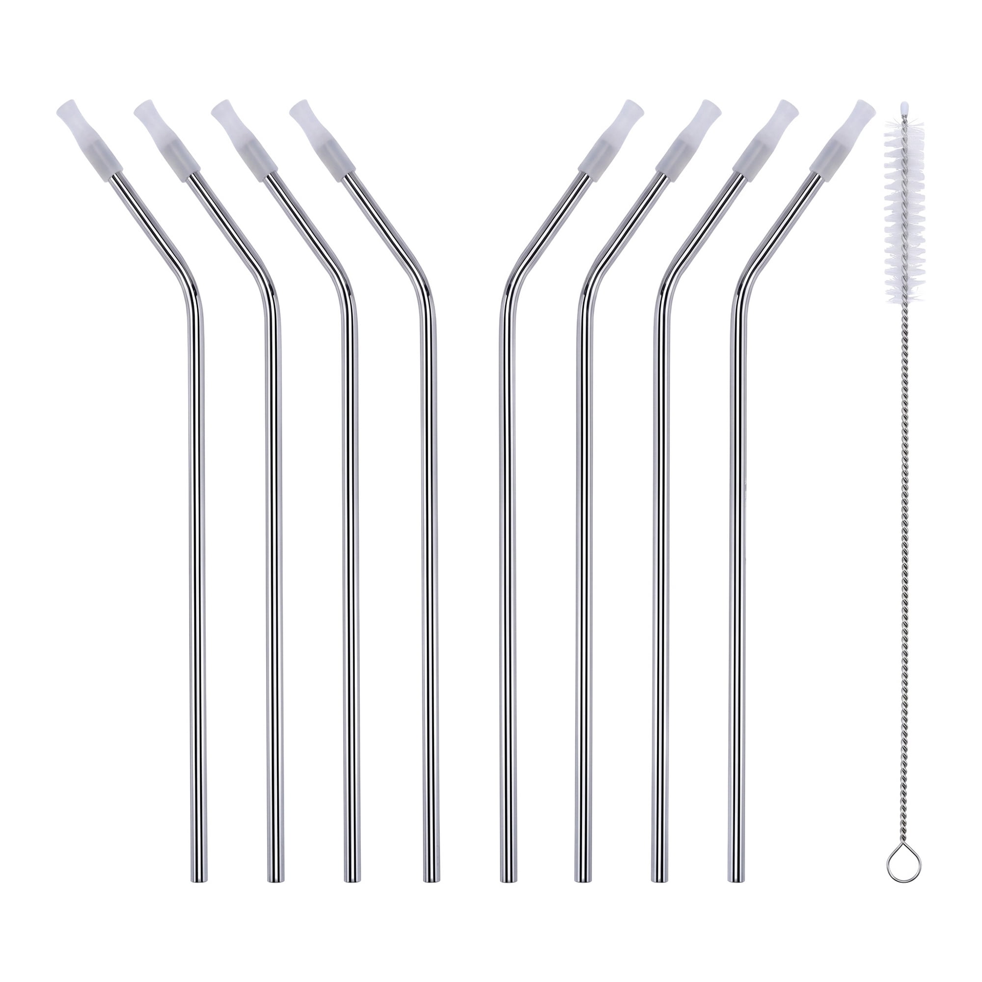 Unique Bargains 8Pcs Reusable Stainless Steel Straws with Brush Bend Pipe 0.2" x 10.4"
