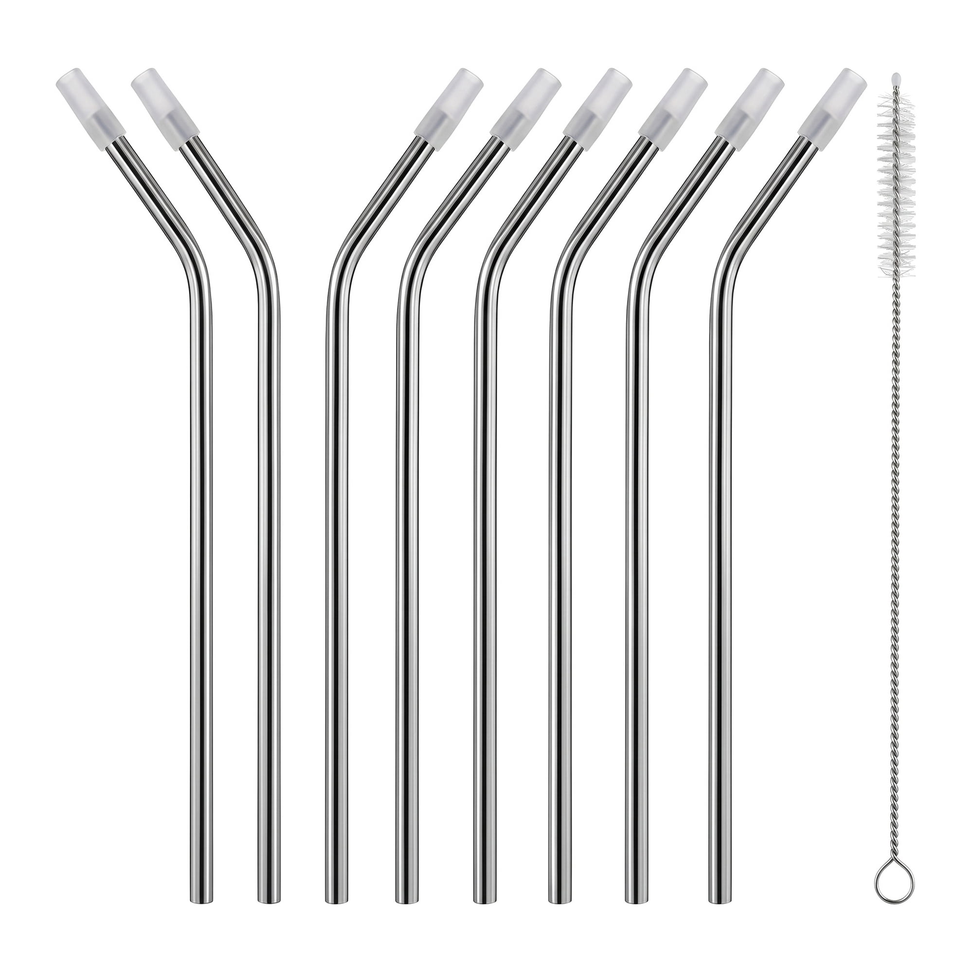 Unique Bargains 8Pcs Reusable Stainless Steel Straws with Brush Bend Pipe 0.2" x 11.8"