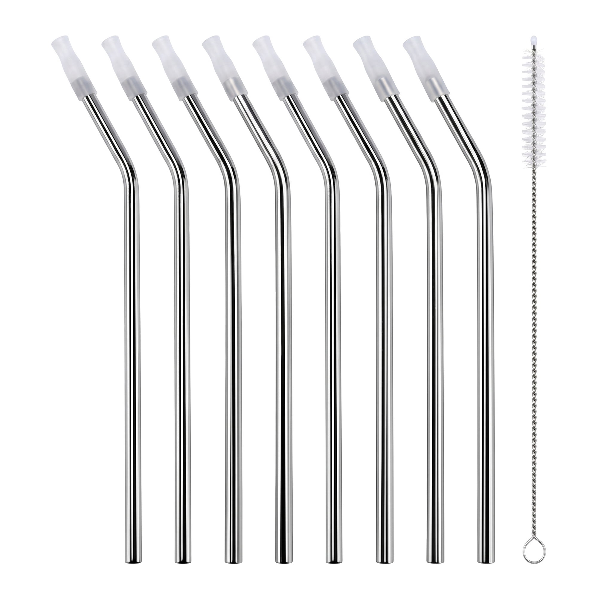 Unique Bargains 8Pcs Reusable Stainless Steel Straws with Brush Bend Pipe 0.3" x 10.4"