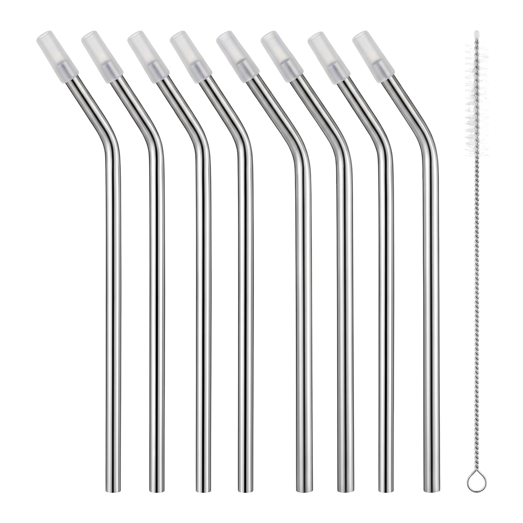 Unique Bargains 8Pcs Reusable Stainless Steel Straws with Brush Bend Pipe 0.3" x 11.8"
