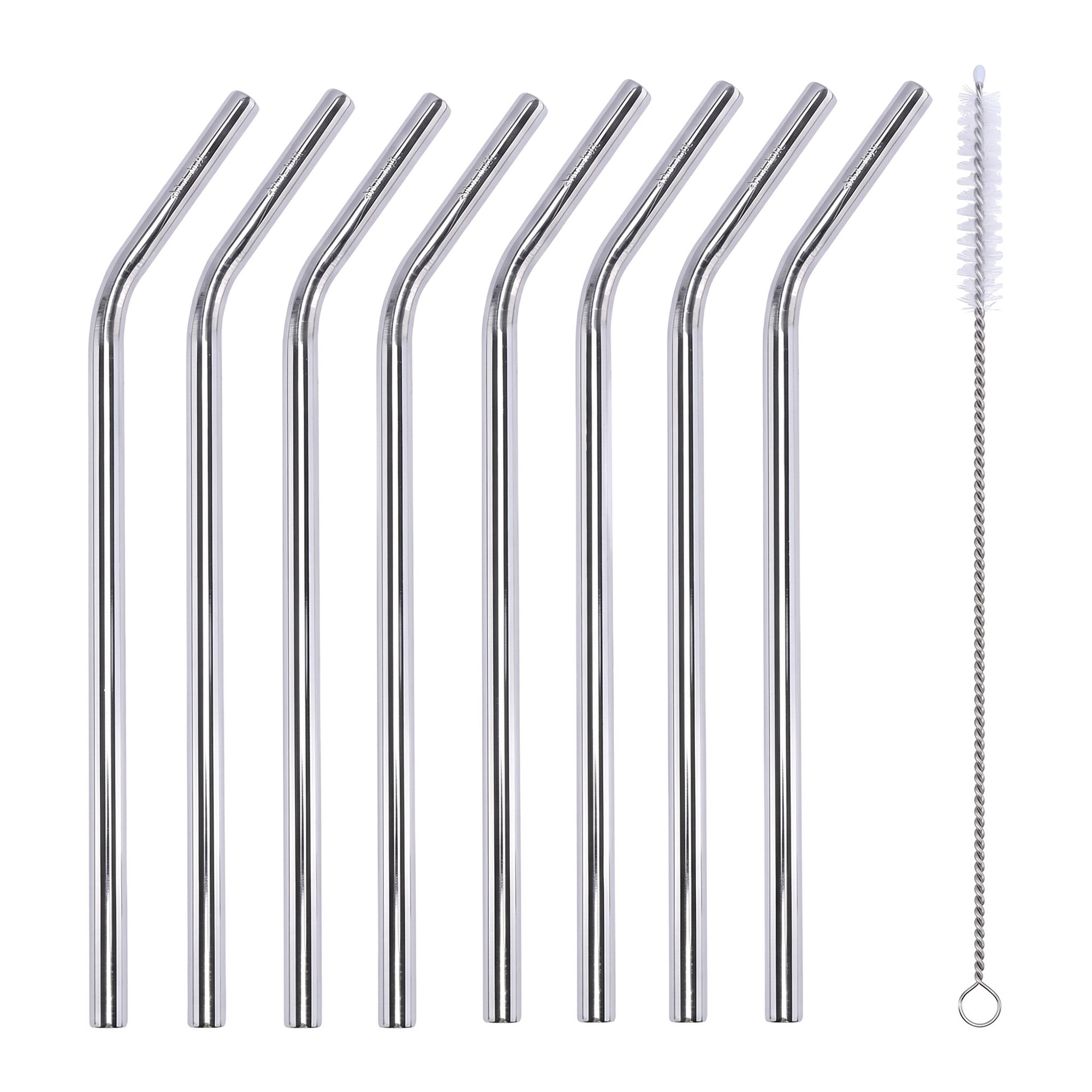 Unique Bargains 8Pcs Reusable Stainless Steel Straws with Brush Bend Pipe 0.4" x 10.4"