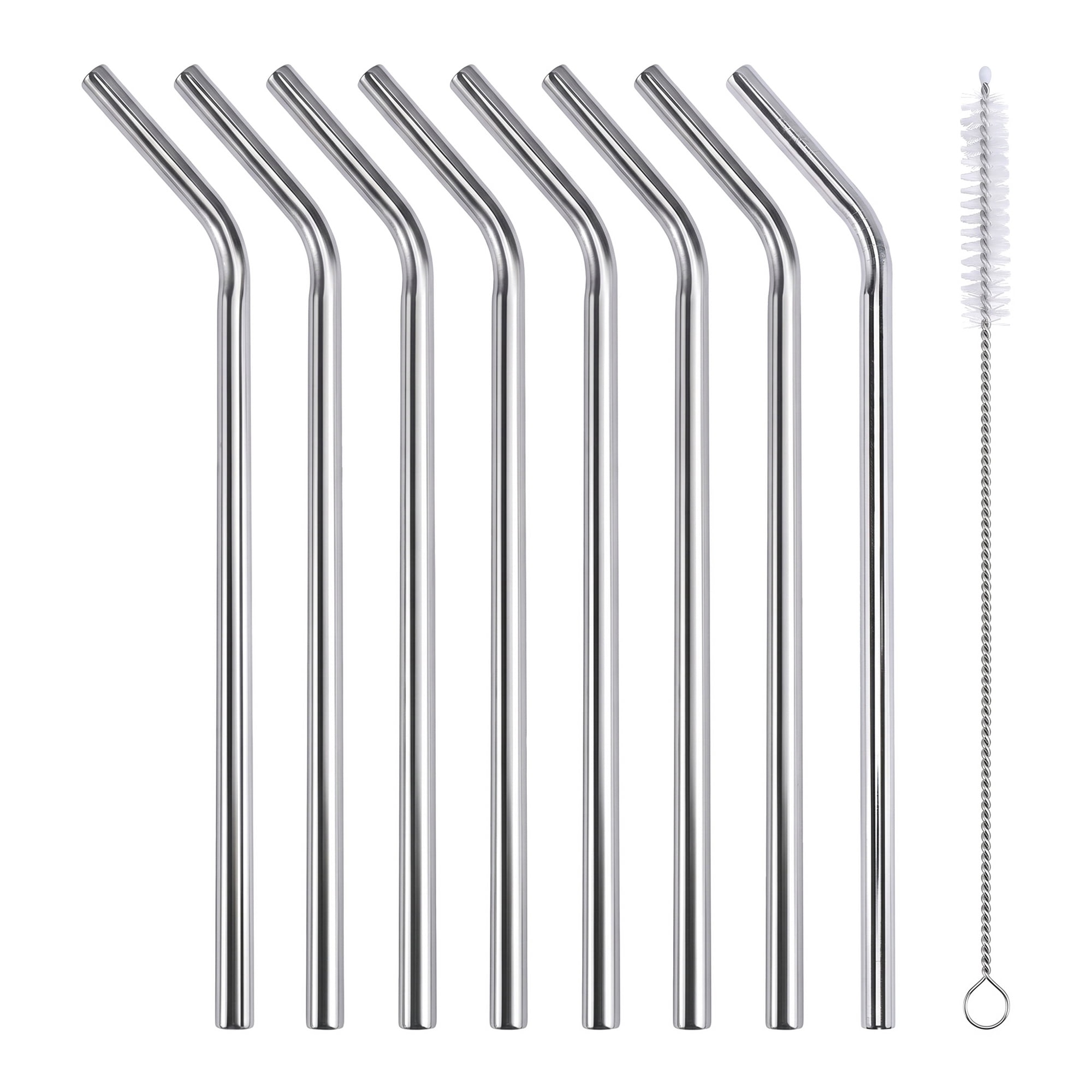 Unique Bargains 8Pcs Reusable Stainless Steel Straws with Brush Bend Pipe 0.4" x 11.8"