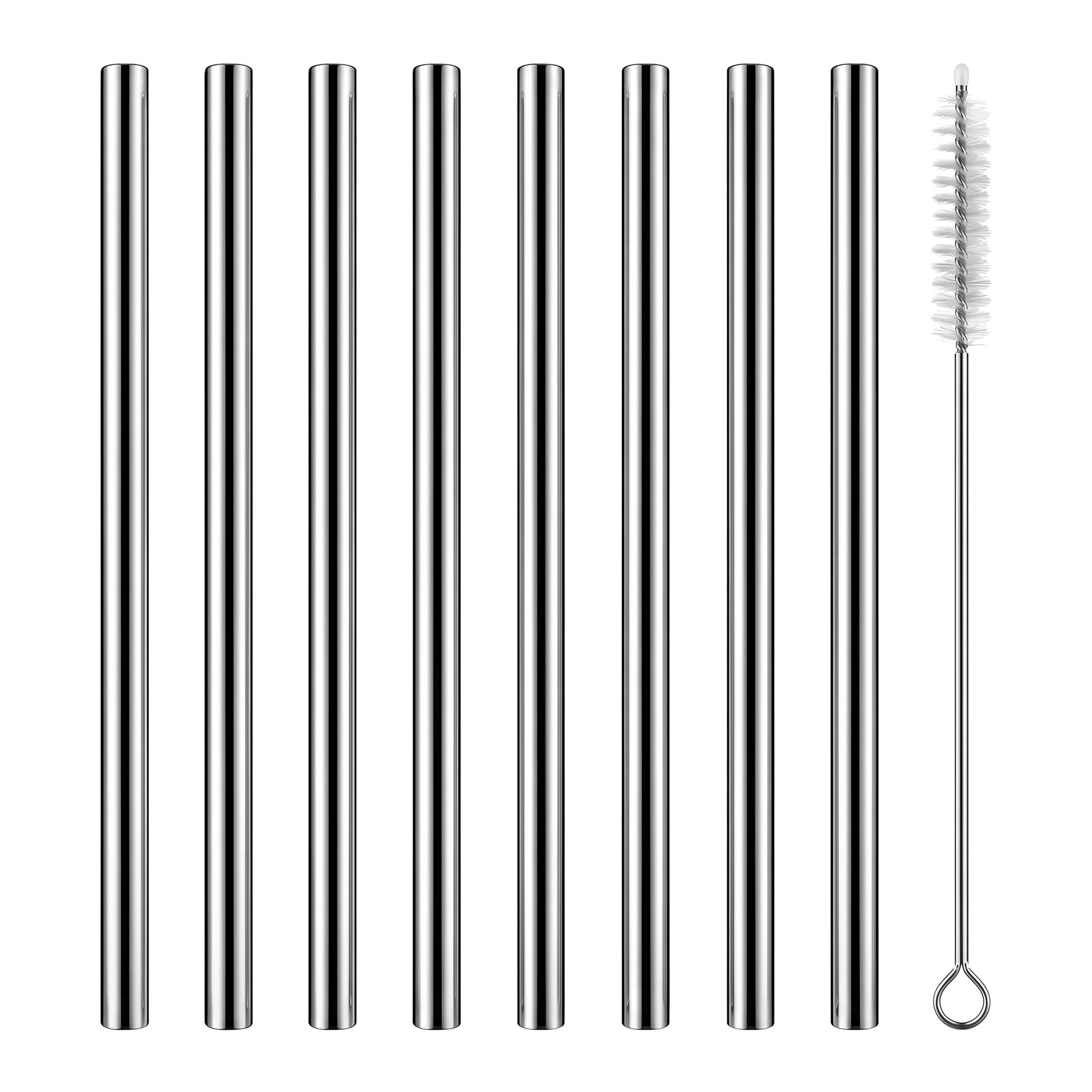 Unique Bargains 8Pcs Reusable Stainless Steel Straws with Brush Straight Pipe 0.2" x 10.4"