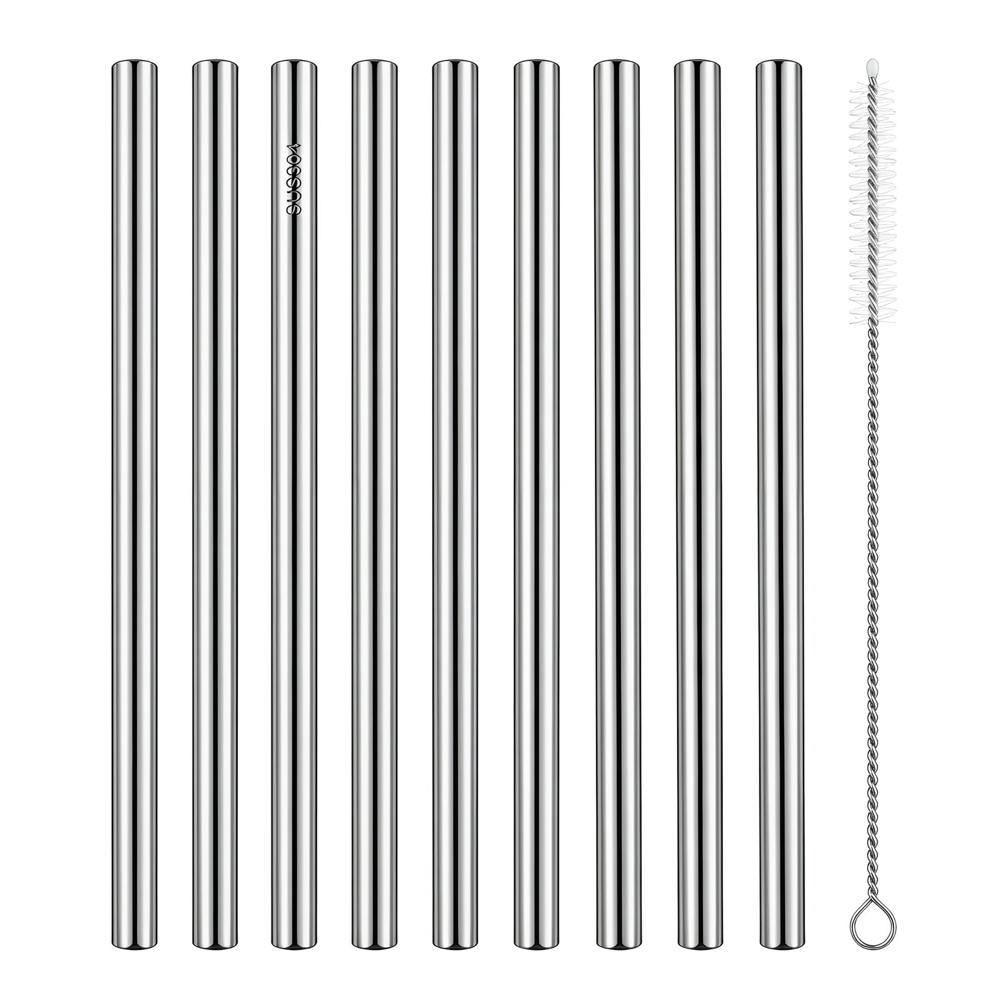Unique Bargains 8Pcs Reusable Stainless Steel Straws with Brush Straight Pipe 0.2" x 11.8"