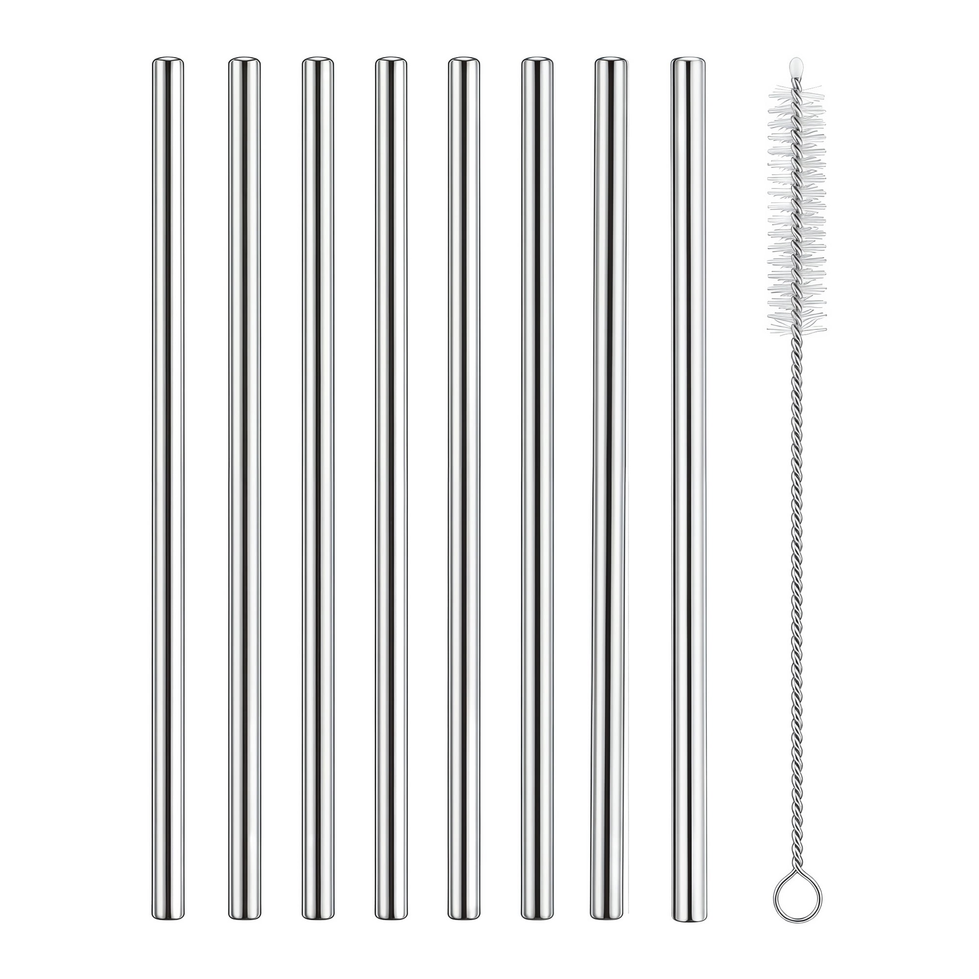Unique Bargains 8Pcs Reusable Stainless Steel Straws with Brush Straight Pipe 0.3" x 11.8"