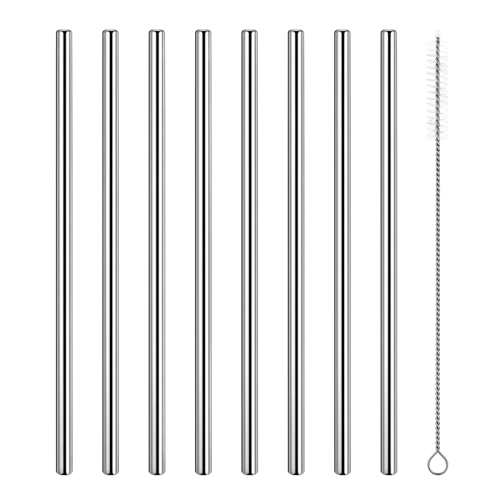 Unique Bargains 8Pcs Reusable Stainless Steel Straws with Brush Straight Pipe 0.4" x 11.8"