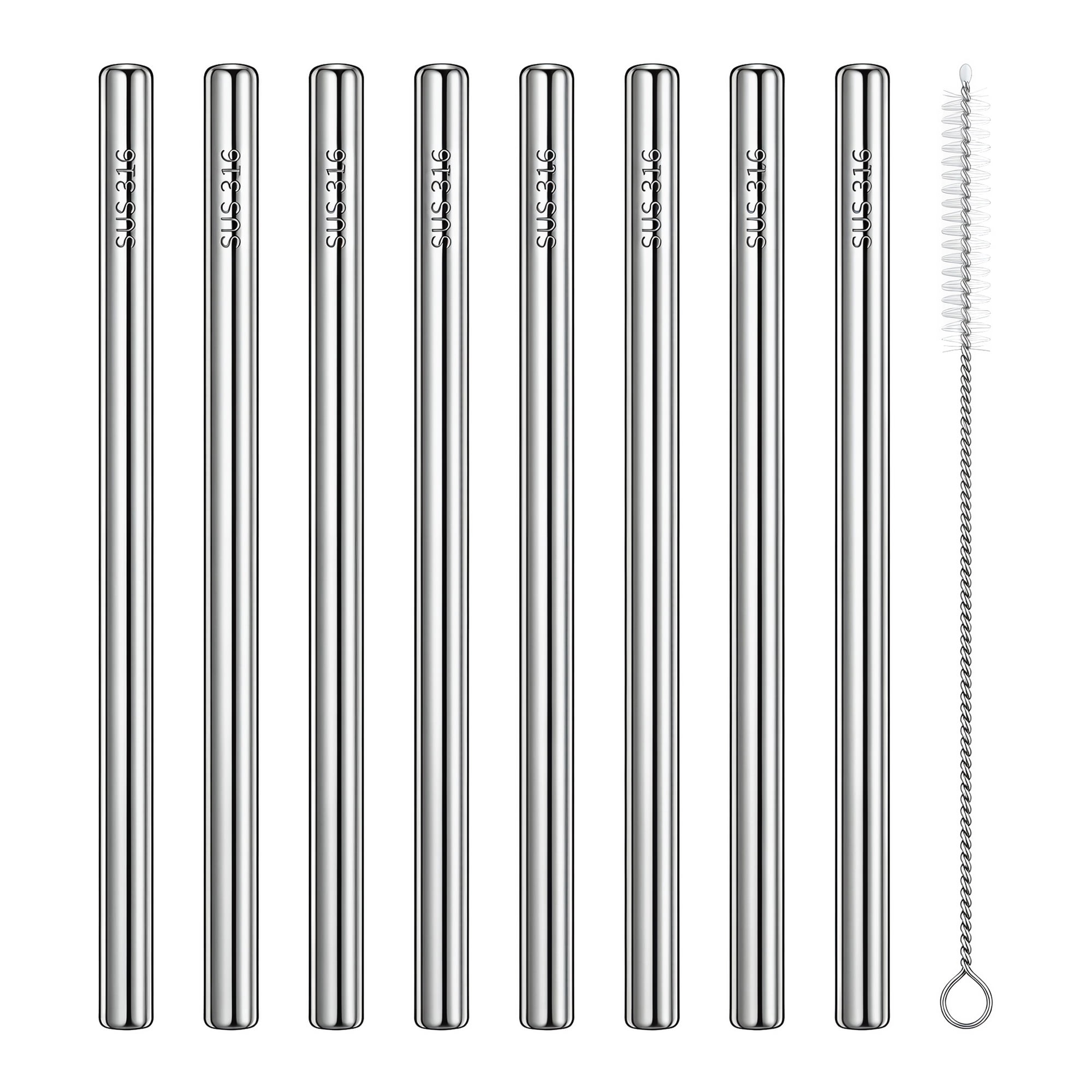 Unique Bargains 8Pcs Reusable Stainless Steel Straws with Brush Straight Pipe 0.5" x 10.4"