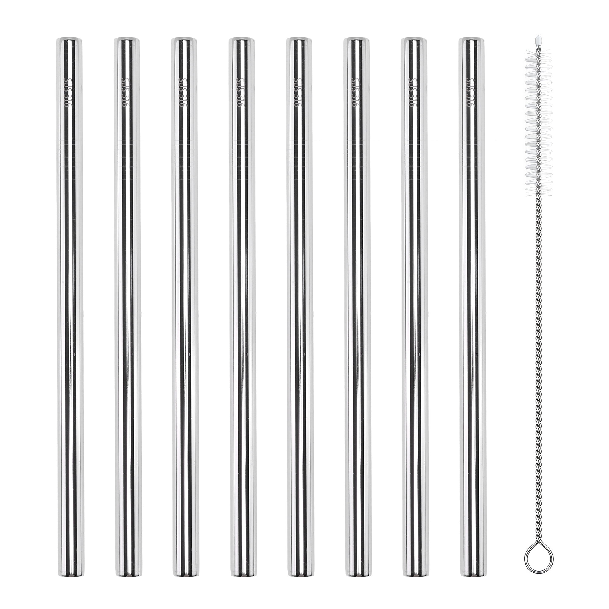 Unique Bargains 8Pcs Reusable Stainless Steel Straws with Brush Straight Pipe 0.5" x 11.8"