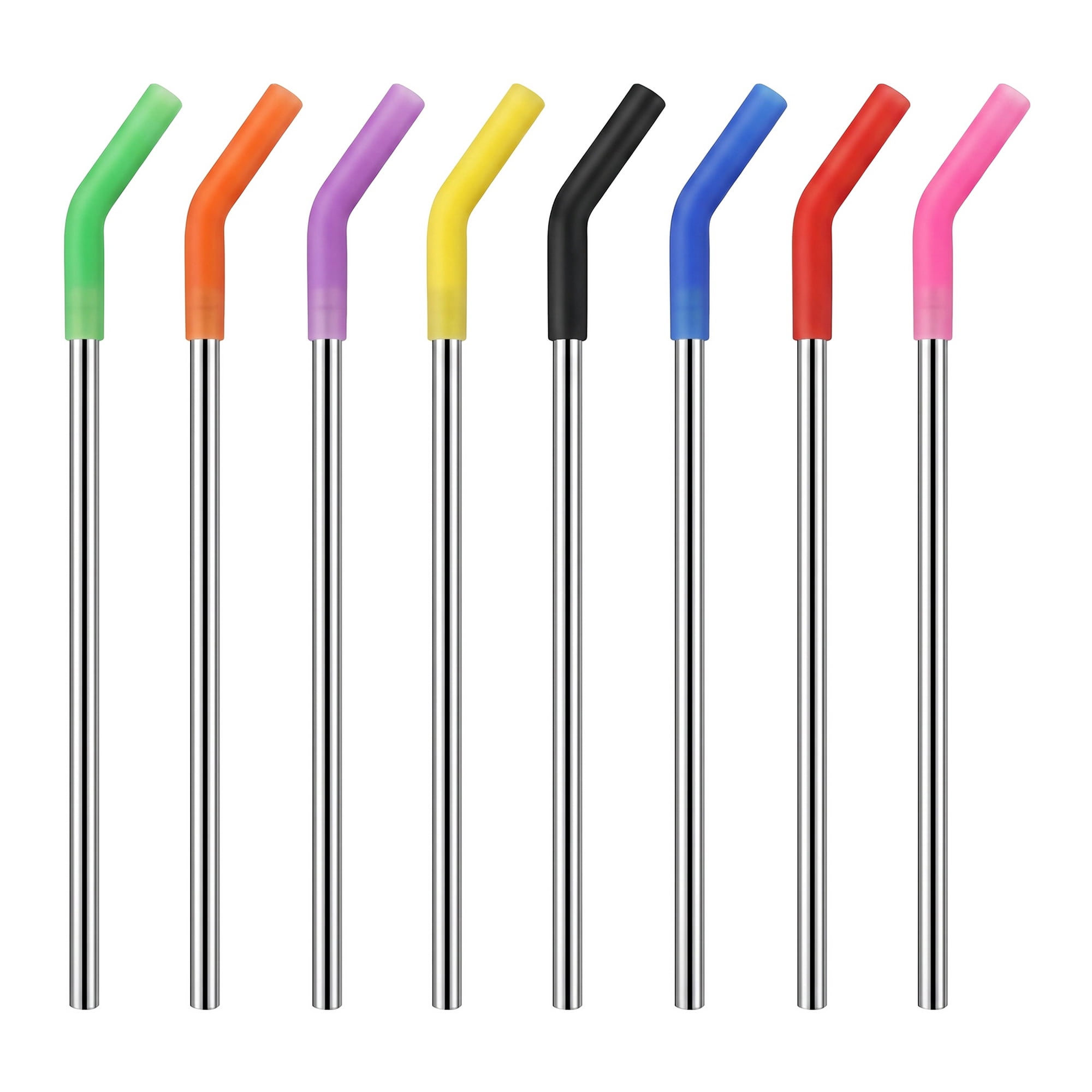 Unique Bargains 8Pcs Reusable Stainless Steel Straws with Silicone Tips Color A