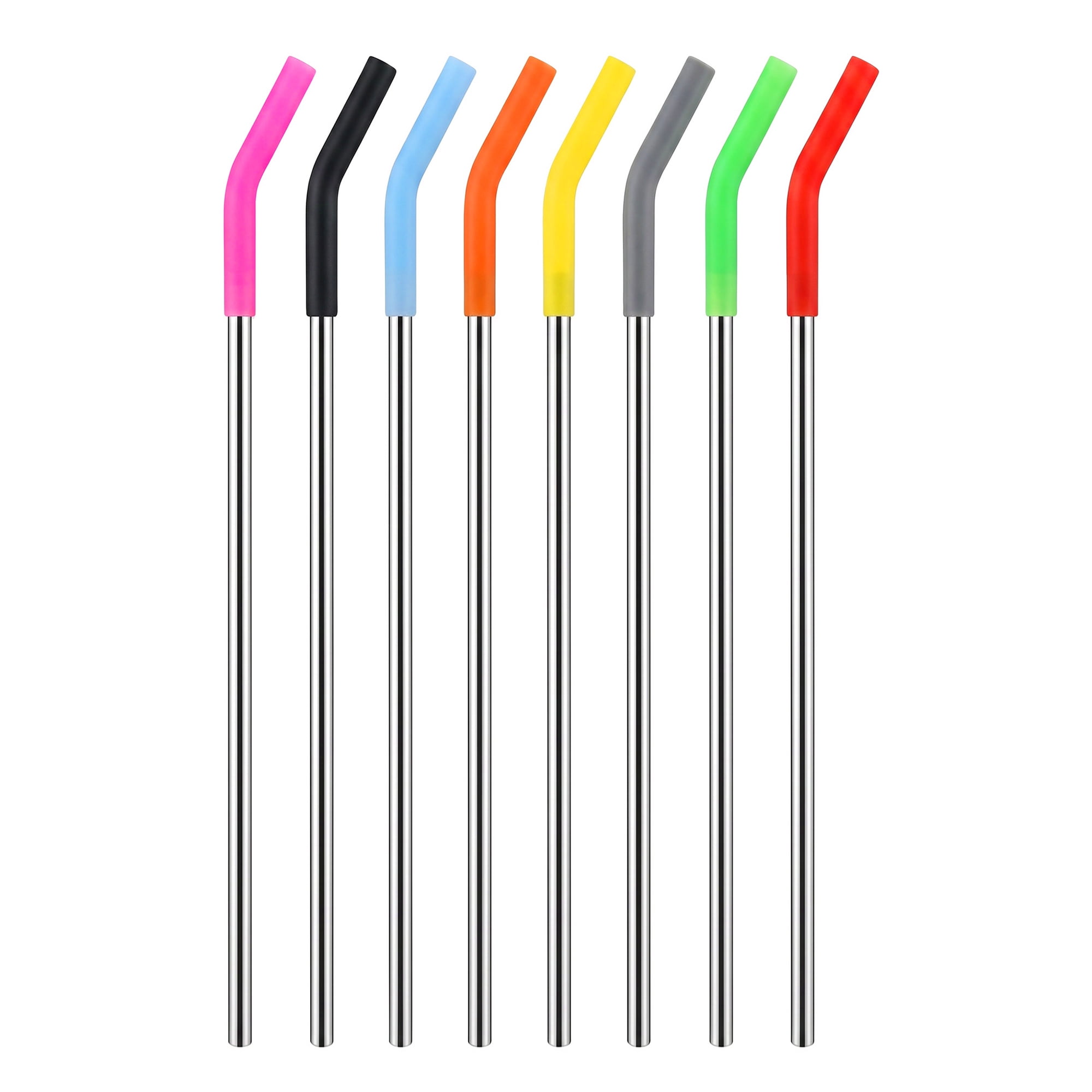 Unique Bargains 8Pcs Reusable Stainless Steel Straws with Silicone Tips Color C