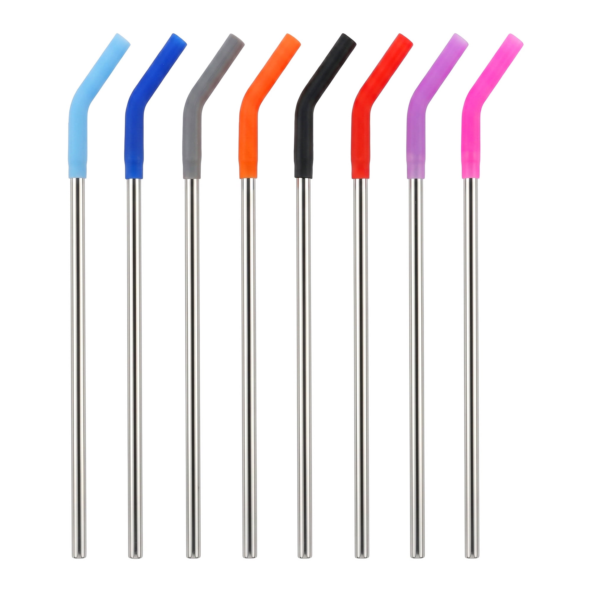 Unique Bargains 8Pcs Reusable Stainless Steel Straws with Silicone Tips Color D