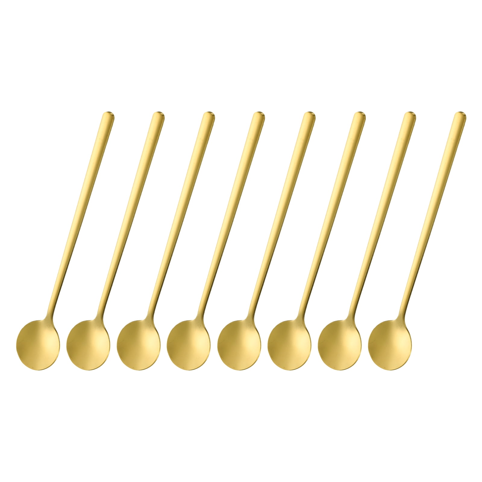 Unique Bargains 8Pcs Stainless Steel Round Long Handle Coffee Spoons 6.7" Gold Tone
