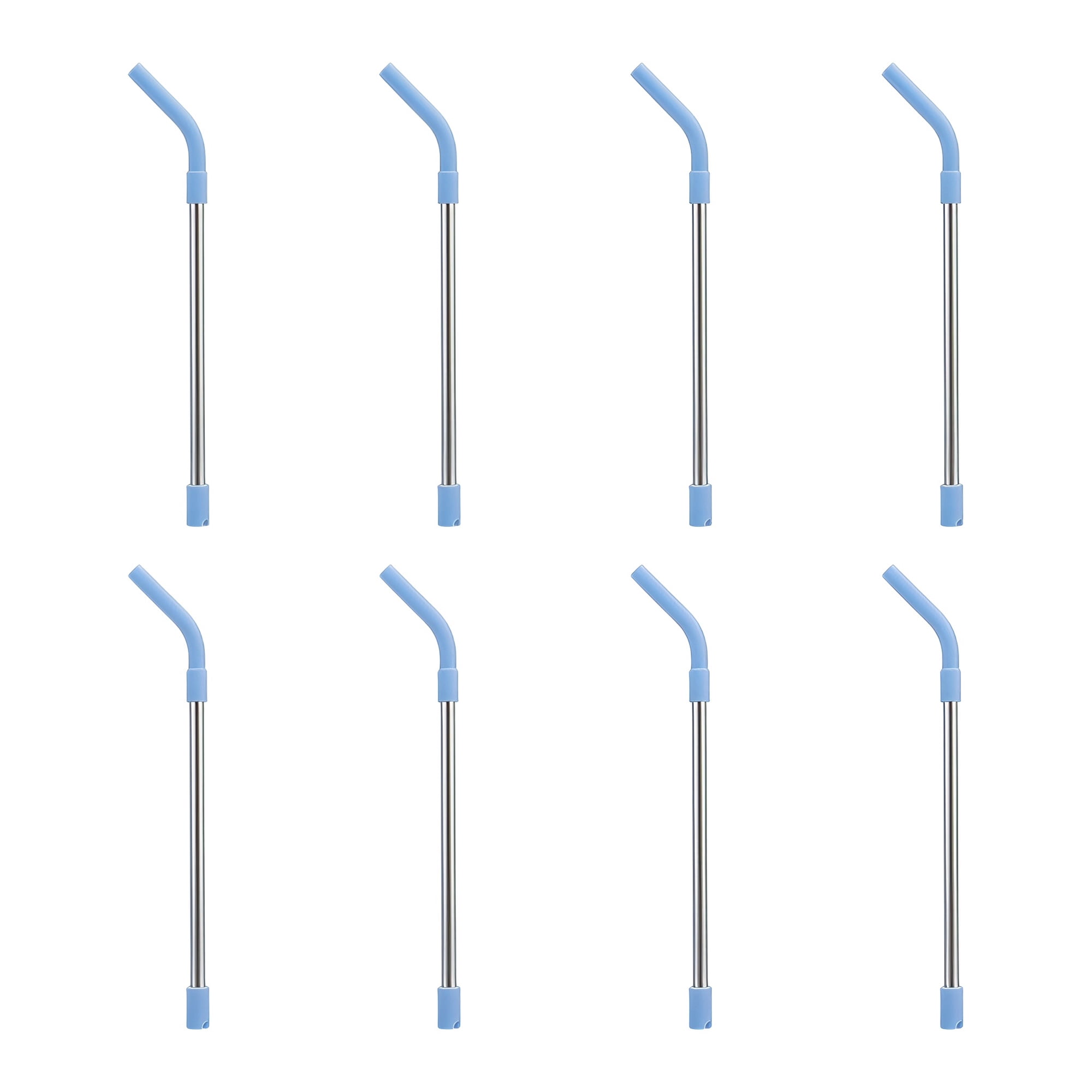 Unique Bargains 8Pcs Stainless Steel Silicone Dishwasher Safe Straws Light Blue