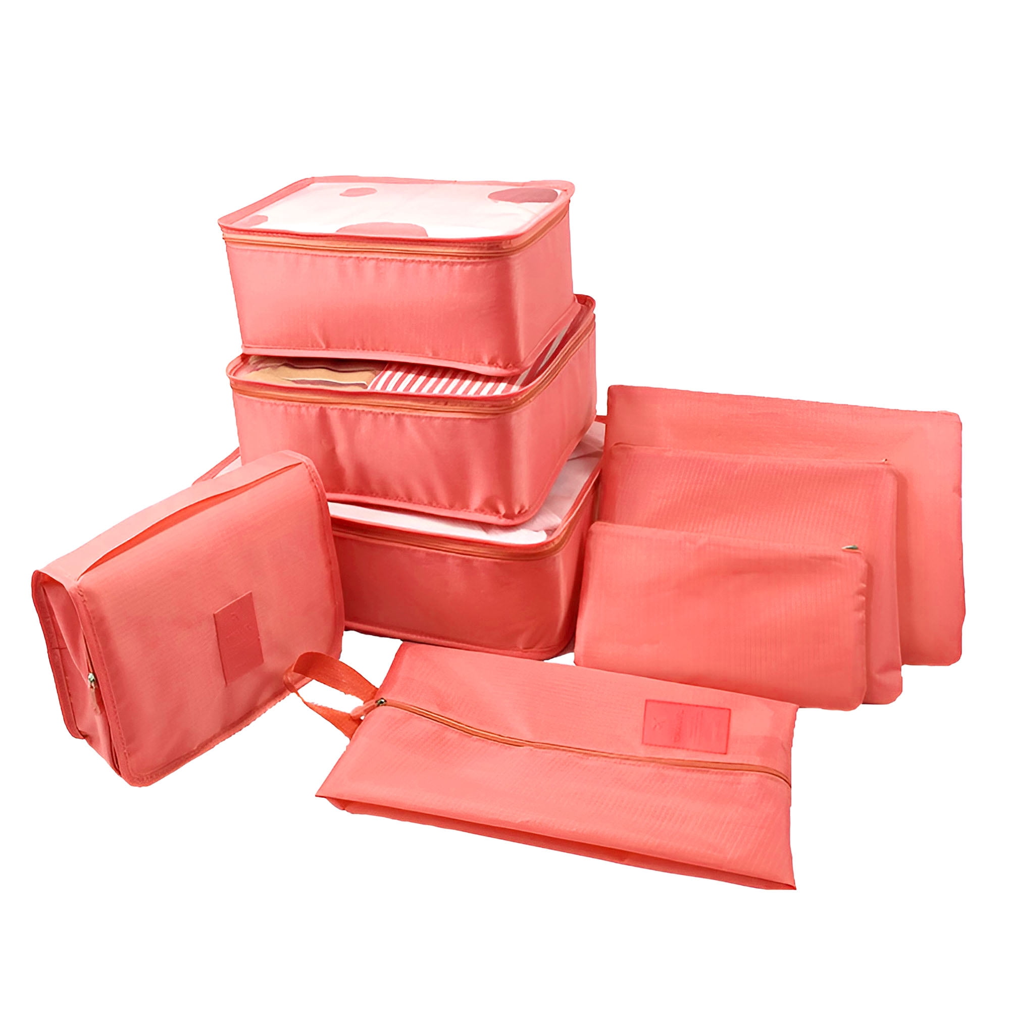 Unique Bargains 8Pcs Zipper Design Packing Cube Set for Luggage Red