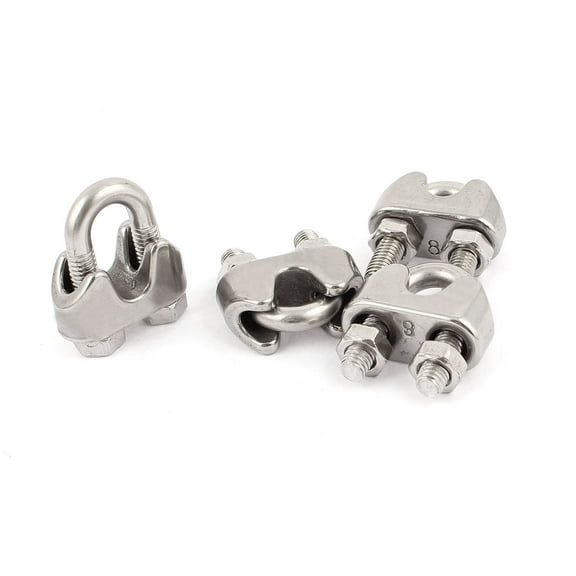 Unique Bargains 8mm 5/16' Stainless Steel Wire Rope Cable Clamp Clips 4pcs