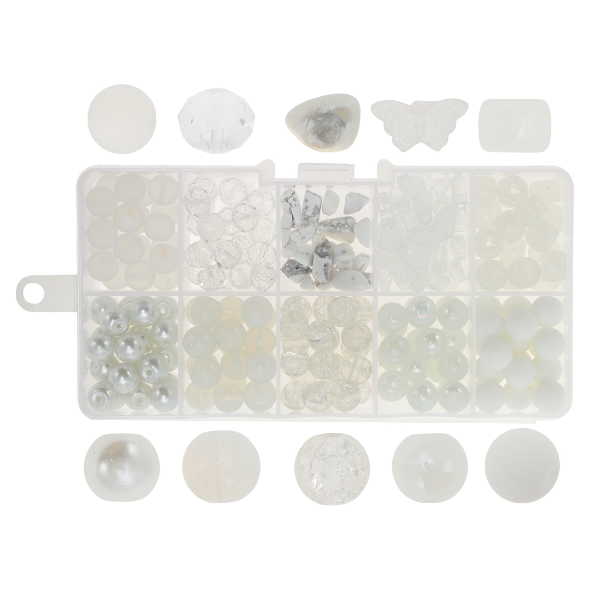 Unique Bargains 8mm Round Glass Beads for Bracelets, 200 Pcs for Jewelry Making White