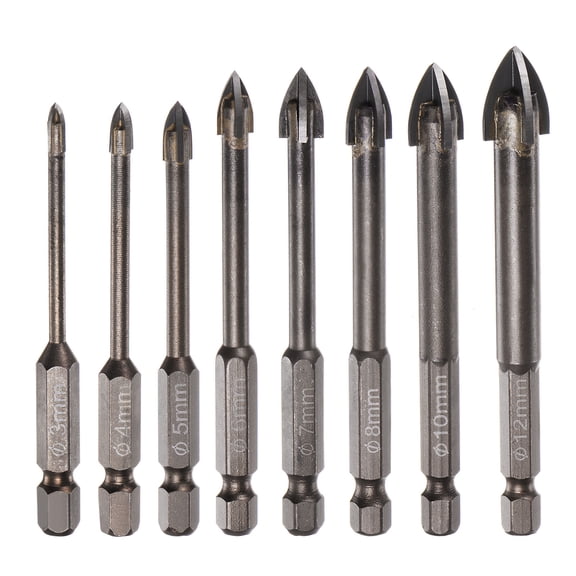 Unique Bargains 8pack Titanium Masonry Drill Bit Set, 3mm to 12mm Concrete Drill Bits Triangle Drill Bit with 1/4' Hex Shank