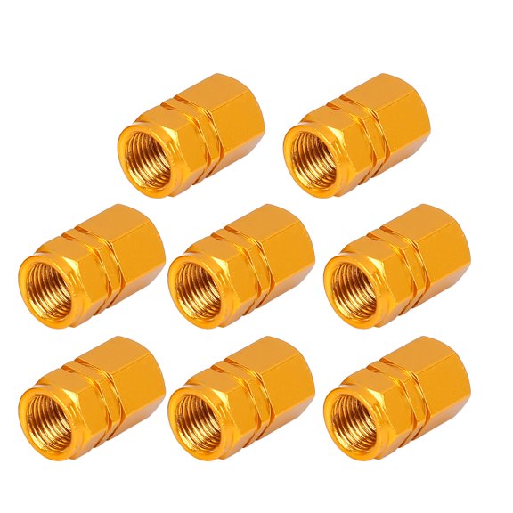 Unique Bargains 8pcs Gold Tone Tire Stem Valve Caps Car Hexagon Shape Aluminium Alloy Tire Cap