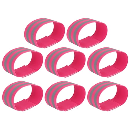 Unique Bargains 8pcs Reflective Bands for Arm Armbands High Visibility Night Cycling Riding Reflector Tape Straps Pink
