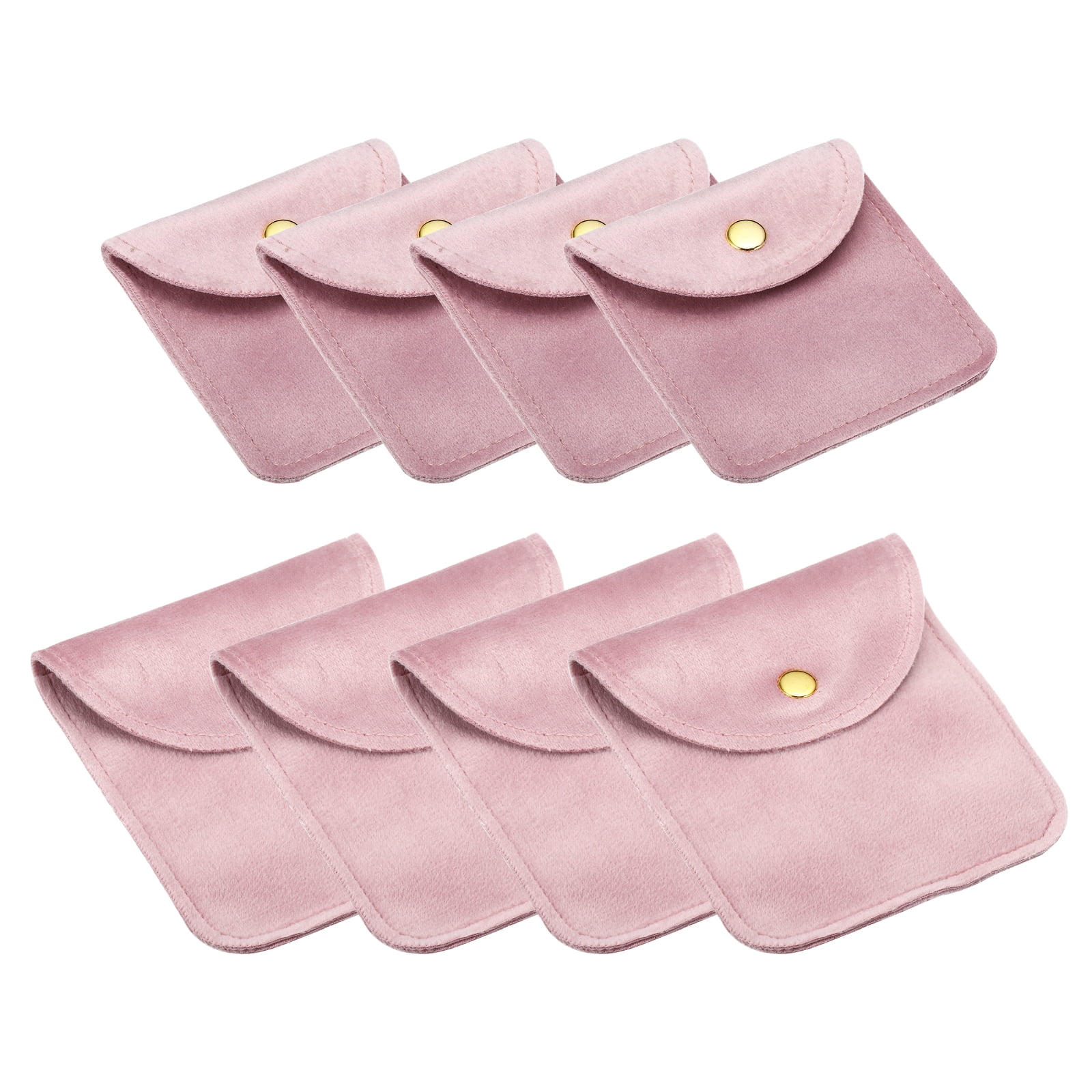 Unique Bargains 8pcs Velvet Jewelry Pouches with Snap Button Pink